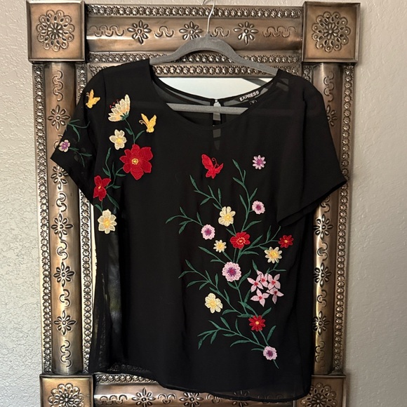 Express Black Top with Colorful Floral Embroidery - Picture 4 of 4